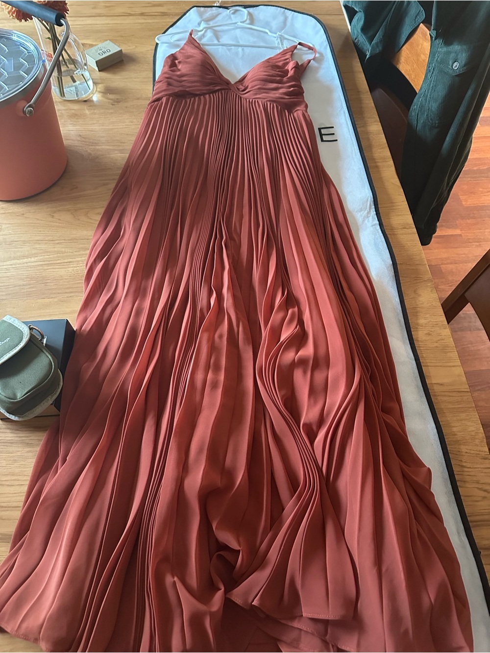 Azazie Raychelle Women’s Pleated Rust Bridesmaid Dress Size A12 - Picture 5 of 6